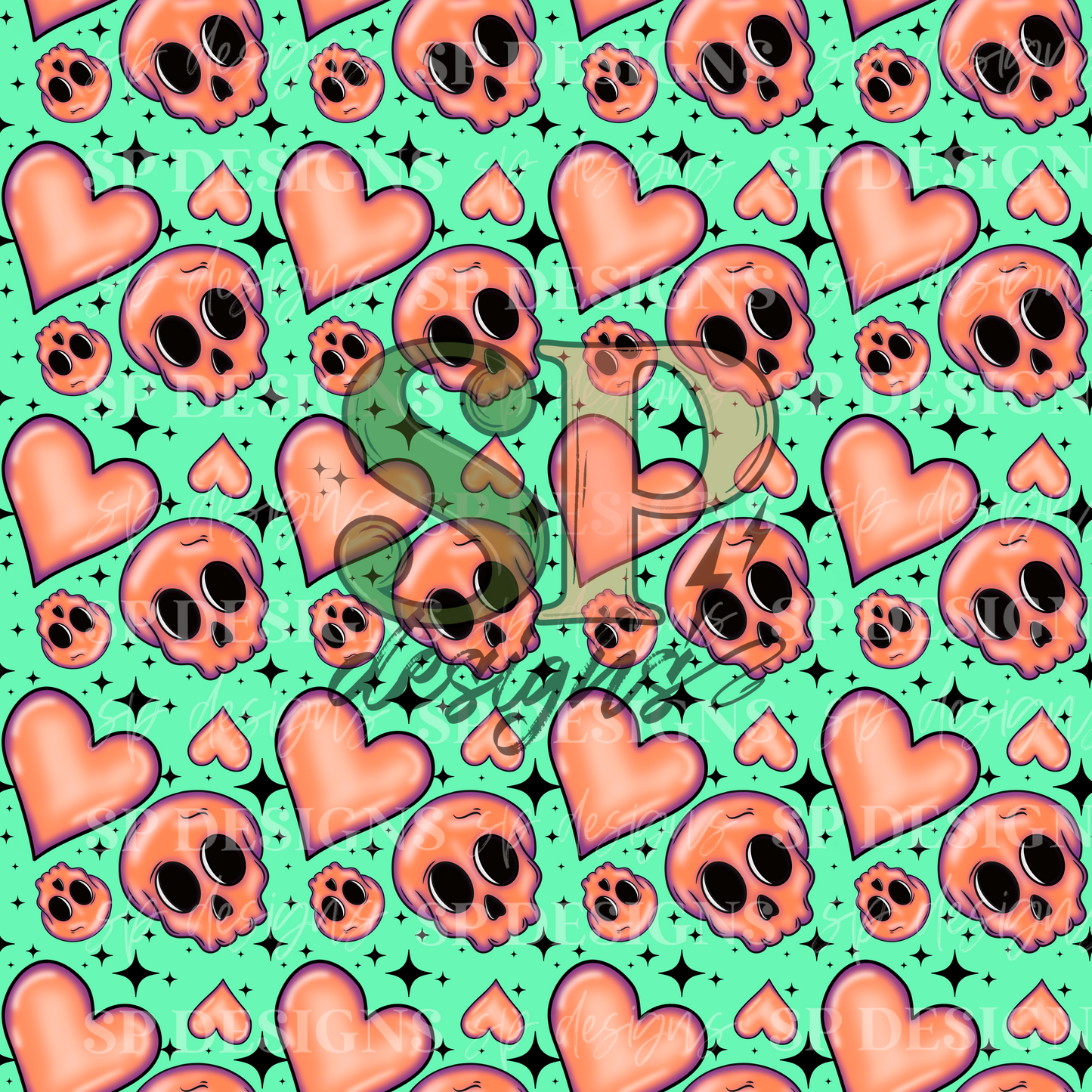 Neon Coral Skulls and Hearts