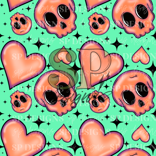 Neon Coral Skulls and Hearts
